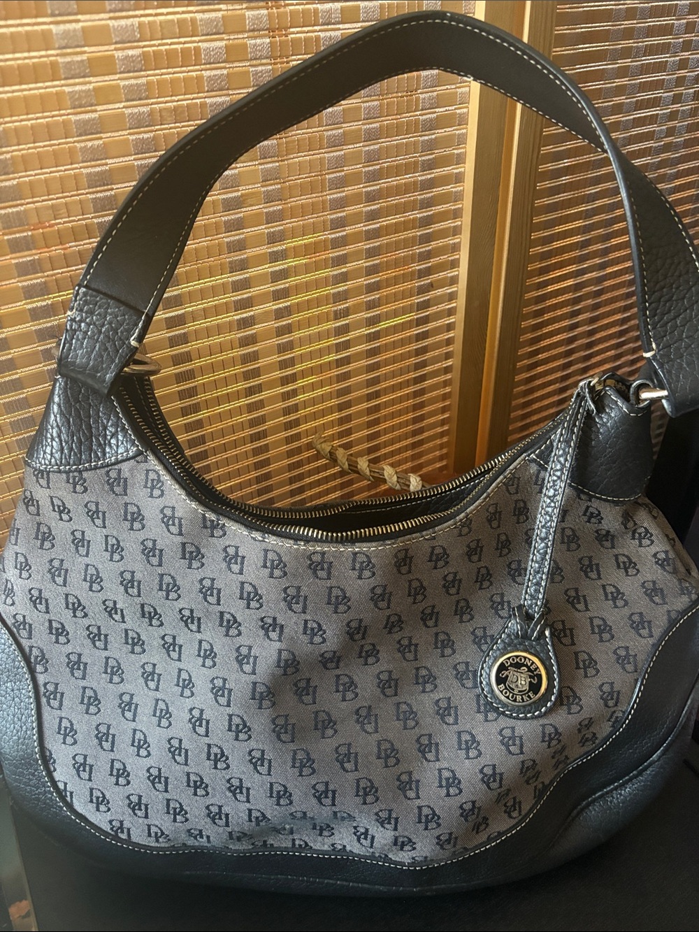 Dooney & Bourke Gray/Black Logo-Print Shoulder Hobo